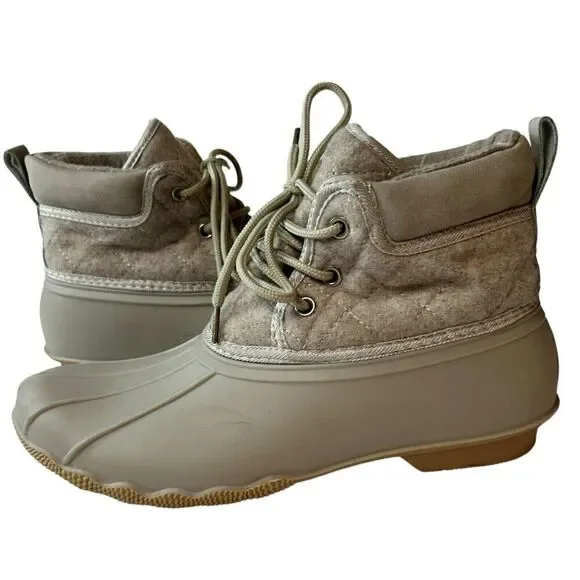 Gypsy Jazz Quack Duck Boots Womens 8 Cream Ankle Black Rubber Lace Up - Picture 1 of 14